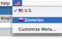 Indikator aktivne tastature — Apple OS X Apple OS X - Indikator aktivne tastature se nalazi u gornjem desnom uglu ekrana. Aktiviranjem, birate željenu tastaturu.