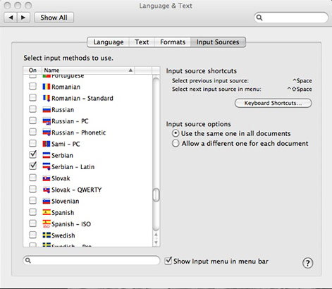 OS X Leopard dodavanje srpskih slova