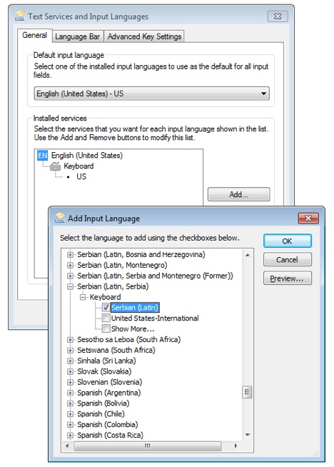 Dodavanje srpskih slova, Windows 7, Control Panel Windows 7 dodavanje srpskih slova