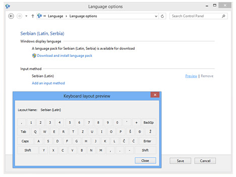 Raspored slova na tastaturi, Windows 8, Control Panel Windows 8 raspred slova